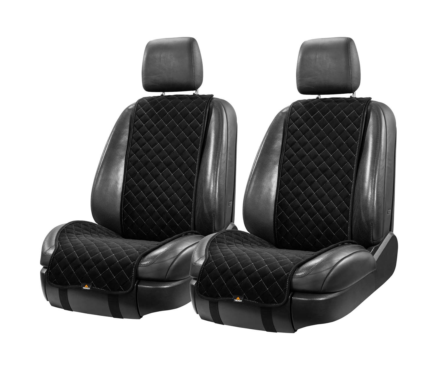 Широкие чёрные с белой строчкой накидки на передние сиденья